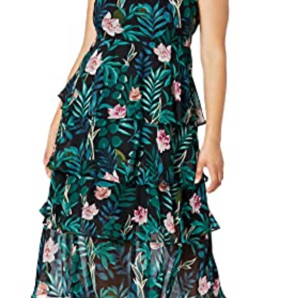 Ignite Evenings Women's‎ Halter Neck Floral Print Black/Green Dress 14 Preowned